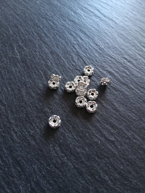 10 or 50 Silver Plated 6mm Clear Rhinestone Wavy Edge Spacer Beads 6x3mm Nickel FREE
