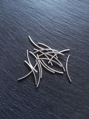 Genuine 925 Sterling Silver Plated Brass 30mm Curved Tube Spacer Beads 30x2mm Hole: 1.5mm