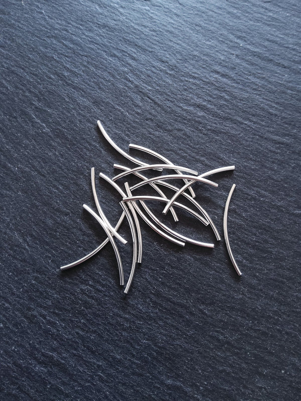 Genuine 925 Sterling Silver Plated Brass 30mm Curved Tube Spacer Beads 30x2mm Hole: 1.5mm