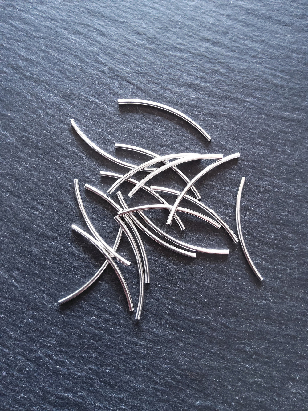 5 or 25 Genuine 925 Sterling Silver Plated Brass 30mm Curved Spacer Tube Beads 30x1.5mm Hole: 1mm