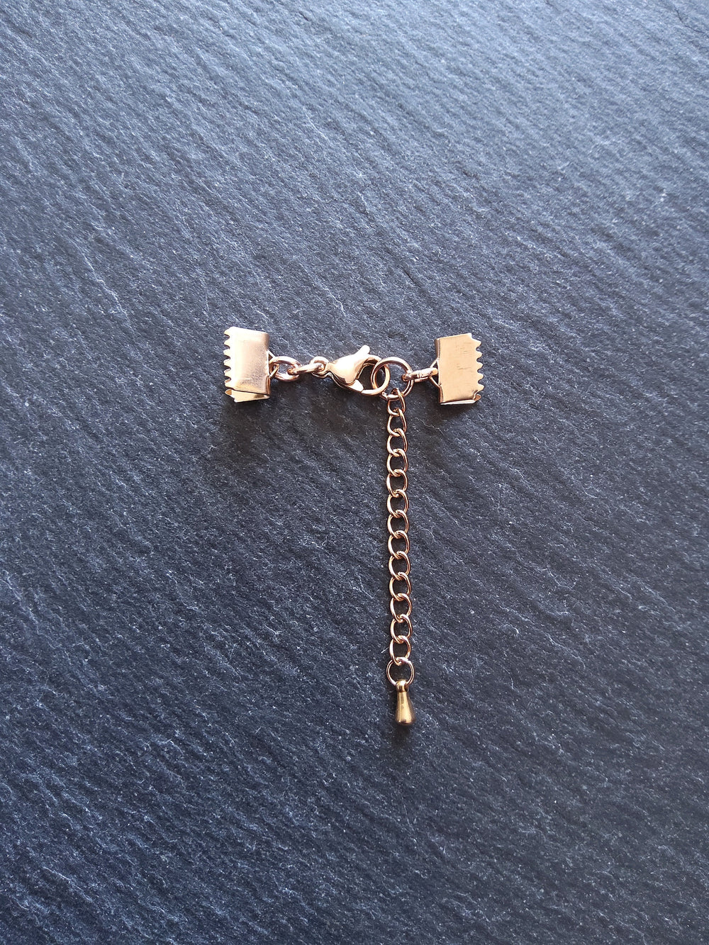 Rose Gold Stainless Steel Crimp End Sets for 8mm (3/4 inch) Ribbon with Extender Chain