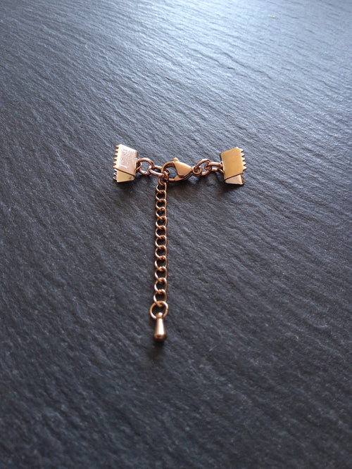 Rose Gold Stainless Steel Crimp End Sets for 8mm (3/4 inch) Ribbon with Extender Chain