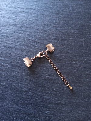 Rose Gold Stainless Steel Crimp End Sets for 8mm (3/4 inch) Ribbon with Extender Chain