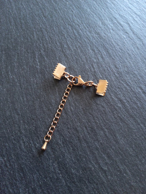 Rose Gold Stainless Steel Crimp End Sets for 8mm (3/4 inch) Ribbon with Extender Chain