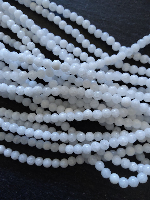4.4mm Bright White Malaysia Jade Quartzite Beads Full 15 inch Strand