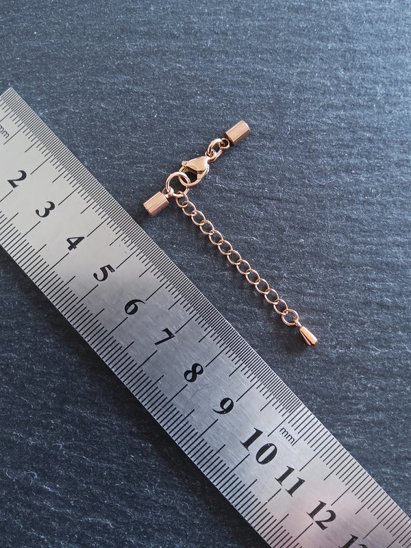 3 or 15 Rose Gold Stainless Steel End Cap Sets for 2.5mm Cord with or without Extender Chain (3mm end caps)