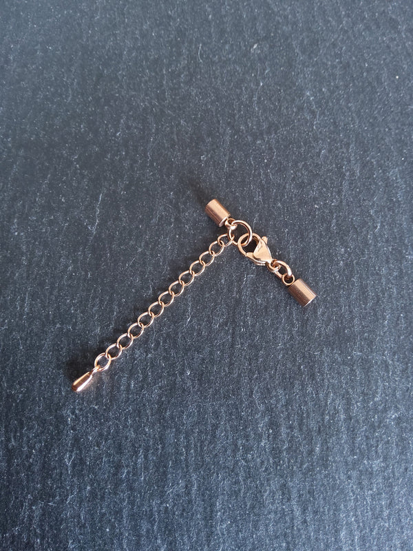 3 or 15 Rose Gold Stainless Steel End Cap Sets for 2.5mm Cord with or without Extender Chain (3mm end caps)