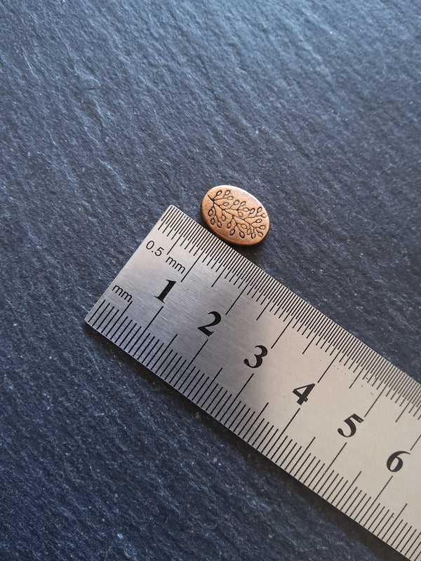 8 or 40 Antique Copper Tone Flattened Oval Shaped Tree Beads 14x10x3mm