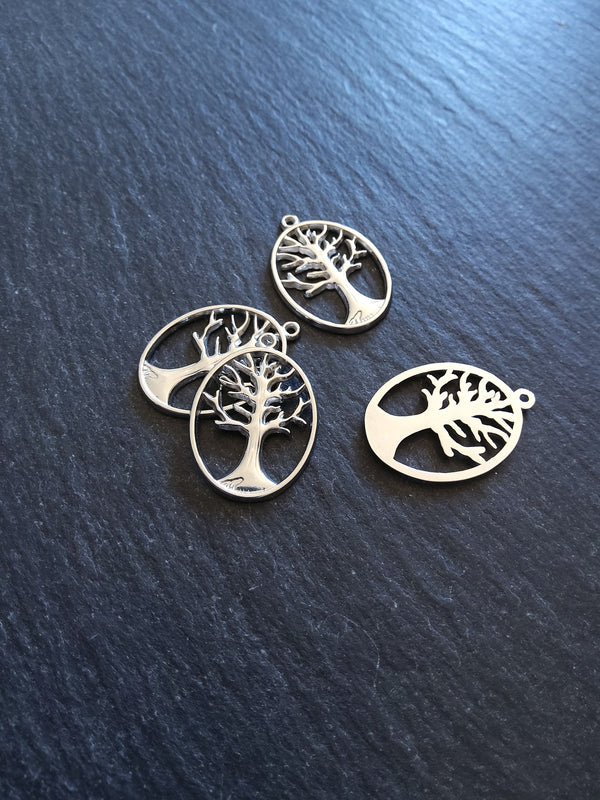 1 or 5 Stainless Steel Oval Tree of Life Pendants 25x18x1mm