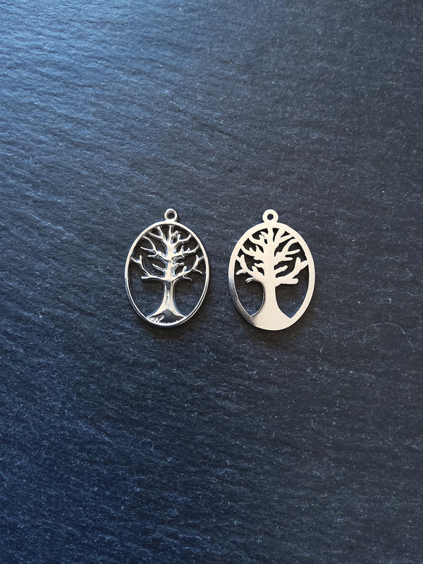 1 or 5 Stainless Steel Oval Tree of Life Pendants 25x18x1mm