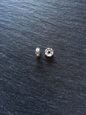 10 or 50 Silver Plated 6mm Clear Rhinestone Wavy Edge Spacer Beads 6x3mm Nickel FREE