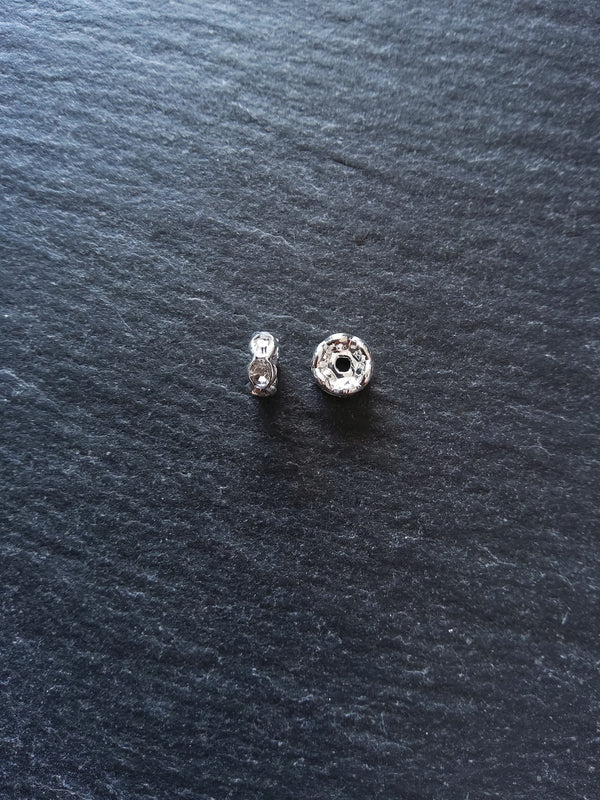 10 or 50 Silver Plated 6mm Clear Rhinestone Wavy Edge Spacer Beads 6x3mm Nickel FREE