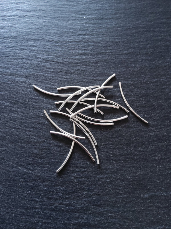 Genuine 925 Sterling Silver Plated Brass 30mm Curved Tube Spacer Beads 30x2mm Hole: 1.5mm