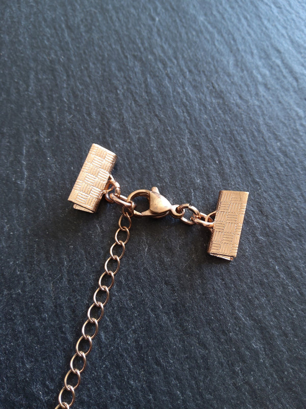 Rose Gold Stainless Steel Crimp End Sets for 13mm (1/2 inch) Ribbon with Extender Chain - ContentedCatz