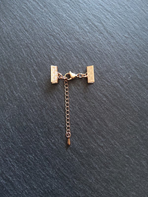 Rose Gold Stainless Steel Crimp End Sets for 13mm (1/2 inch) Ribbon with Extender Chain - ContentedCatz