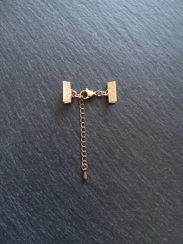 Rose Gold Stainless Steel Crimp End Sets for 13mm (1/2 inch) Ribbon with Extender Chain - ContentedCatz