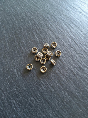10 or 50 Antique Bronze 6mm Clear Rhinestone Straight Edge Spacer Beads 6x3mm Nickel FREE