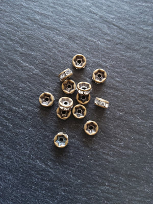 10 or 50 Antique Bronze 6mm Clear Rhinestone Straight Edge Spacer Beads 6x3mm Nickel FREE