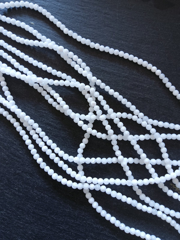 4.4mm Bright White Malaysia Jade Quartzite Beads Full 15 inch Strand