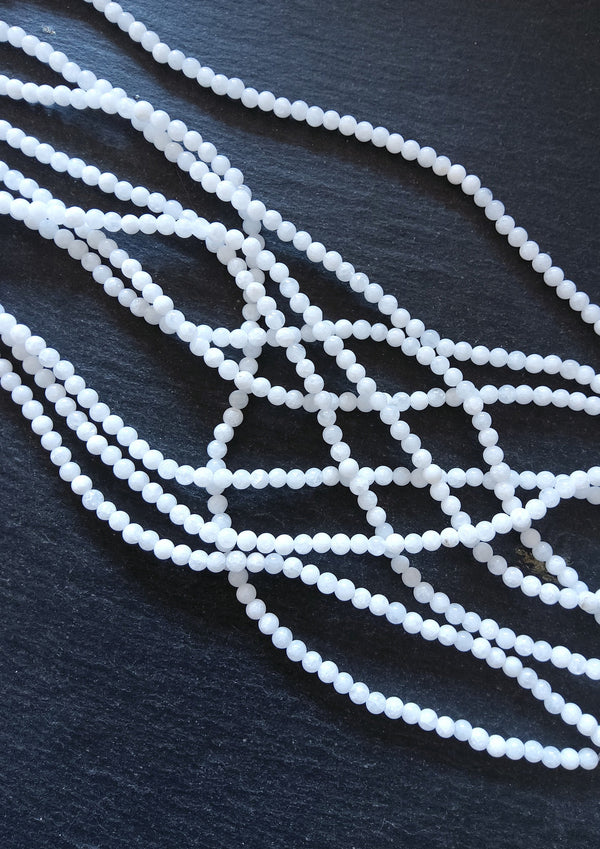 4.4mm Bright White Malaysia Jade Quartzite Beads Full 15 inch Strand