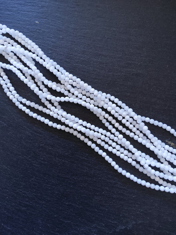 4.4mm Bright White Malaysia Jade Quartzite Beads Full 15 inch Strand