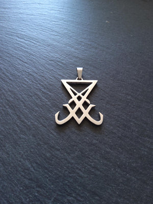 Large Stainless Steel Sigil of Lucifer Pendant 36.5x30x2.5mm - ContentedCatz