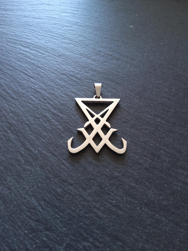 Large Stainless Steel Sigil of Lucifer Pendant 36.5x30x2.5mm - ContentedCatz