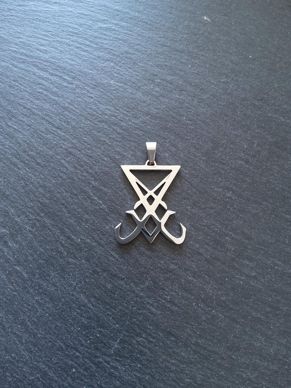 Large Stainless Steel Sigil of Lucifer Pendant 36.5x30x2.5mm - ContentedCatz