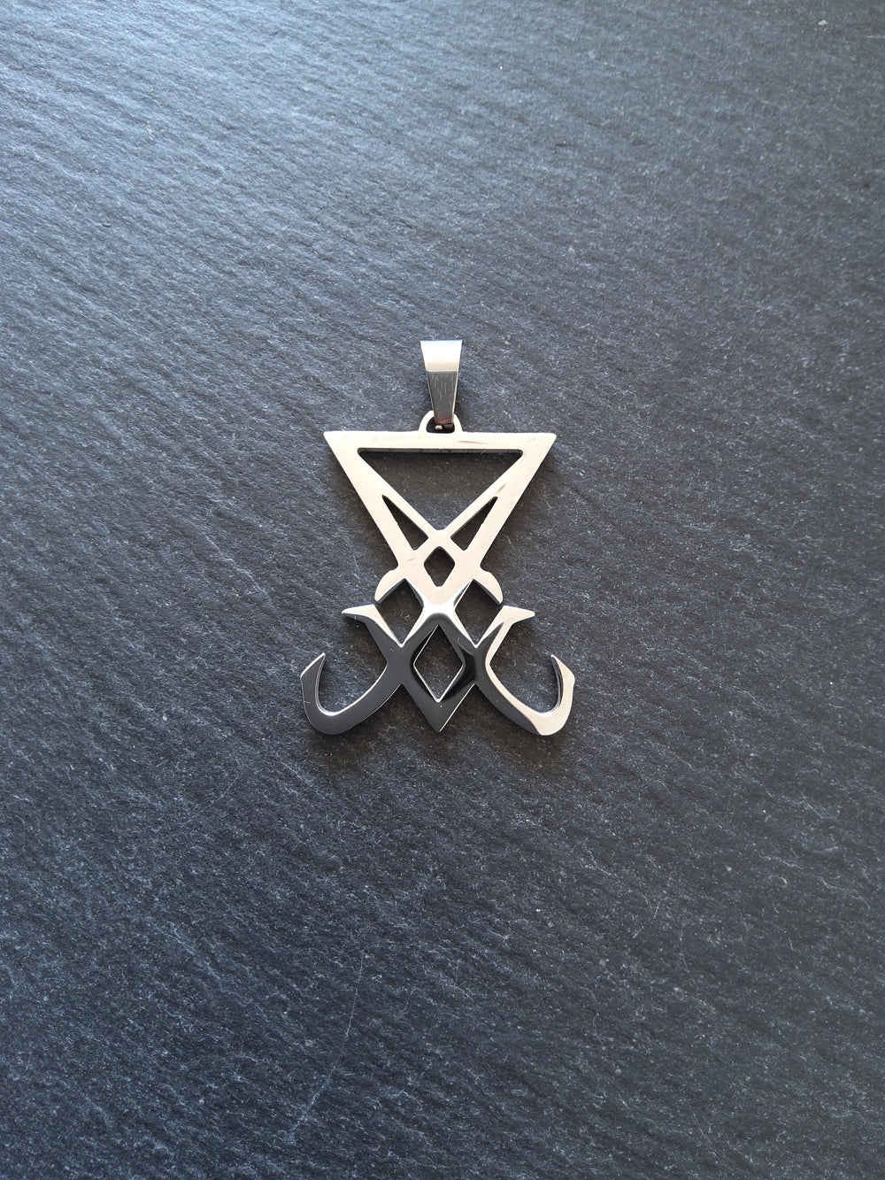 Large Stainless Steel Sigil of Lucifer Pendant 36.5x30x2.5mm - ContentedCatz