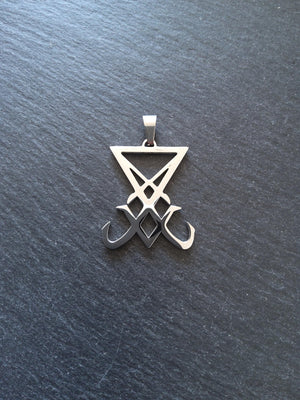 Large Stainless Steel Sigil of Lucifer Pendant 36.5x30x2.5mm - ContentedCatz