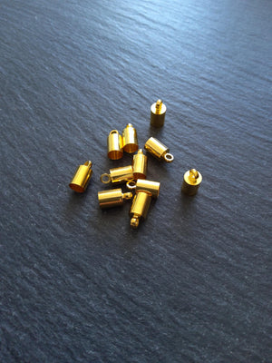 20 or 100 Bright Gold End Caps for 4mm Cord (4.5mm end caps) 10x5mm