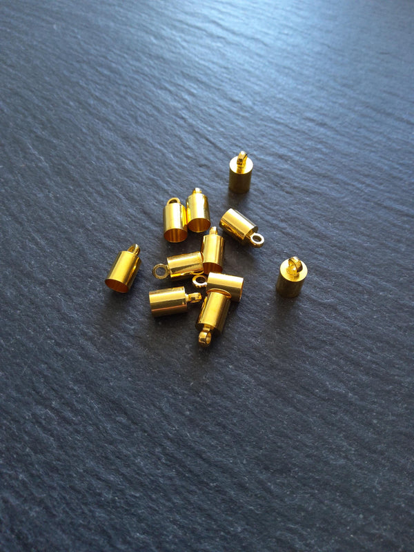 20 or 100 Bright Gold End Caps for 4mm Cord (4.5mm end caps) 10x5mm