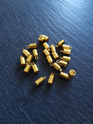 20 or 100 Bright Gold End Caps for 4mm Cord (4.5mm end caps) 10x5mm