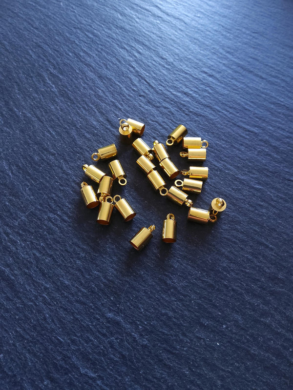 20 or 100 Bright Gold End Caps for 4mm Cord (4.5mm end caps) 10x5mm