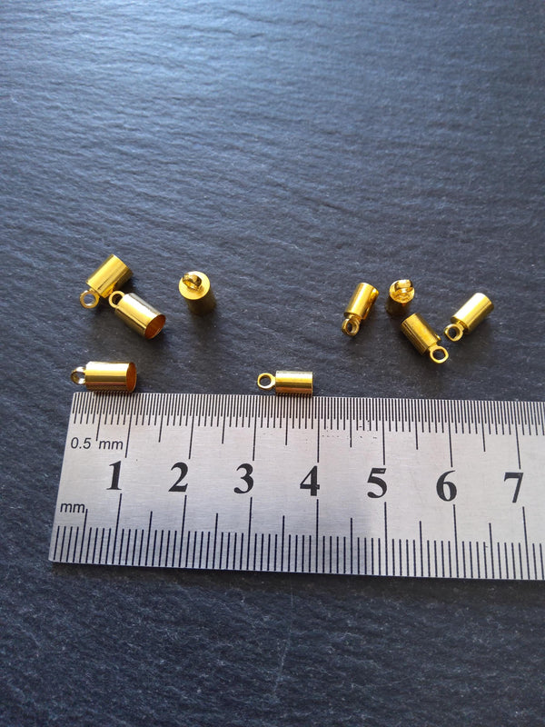 20 or 100 Bright Gold End Caps for 4mm Cord (4.5mm end caps) 10x5mm
