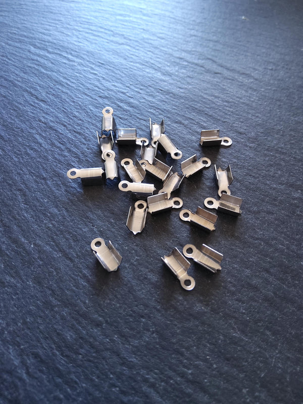 20 or 100 Stainless Steel Folding 9x4.5x4mm Crimp End Findings for approx. 3mm cord