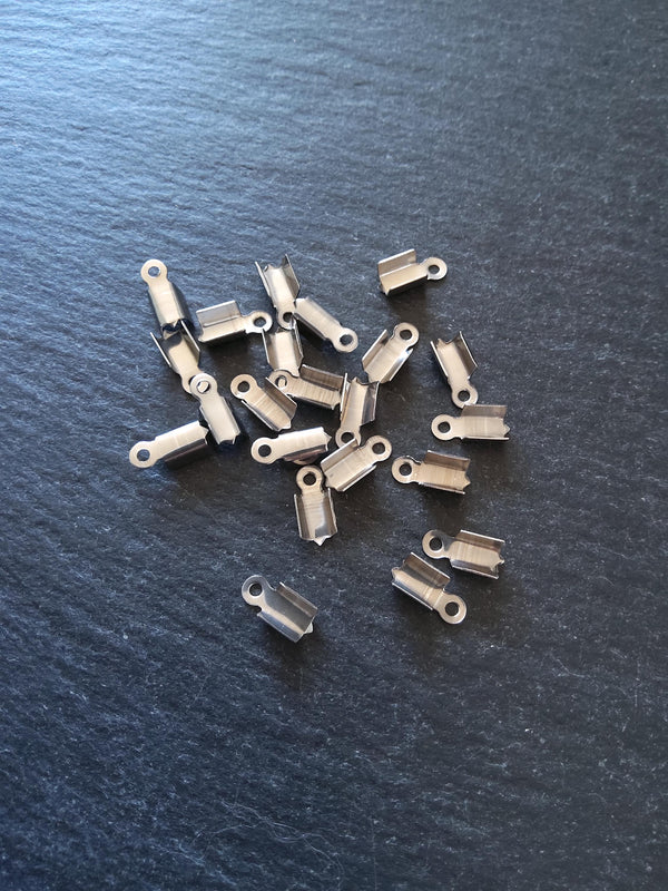 20 or 100 Stainless Steel Folding 9x4.5x4mm Crimp End Findings for approx. 3mm cord