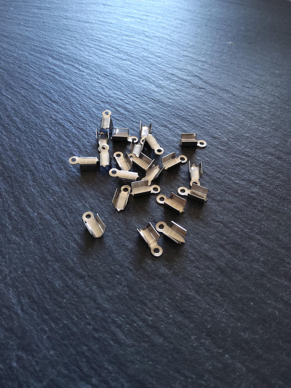 20 or 100 Stainless Steel Folding 9x4.5x4mm Crimp End Findings for approx. 3mm cord