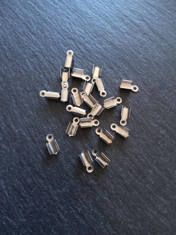 20 or 100 Stainless Steel Folding 9x4.5x4mm Crimp End Findings for approx. 3mm cord