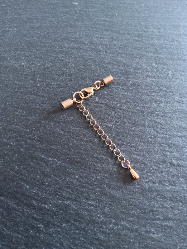 3 or 15 Rose Gold Stainless Steel End Cap Sets for 2.5mm Cord with or without Extender Chain (3mm end caps)