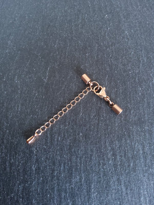 3 or 15 Rose Gold Stainless Steel End Cap Sets for 2.5mm Cord with or without Extender Chain (3mm end caps)