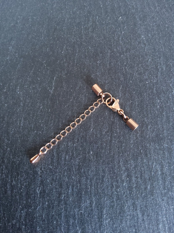 3 or 15 Rose Gold Stainless Steel End Cap Sets for 2.5mm Cord with or without Extender Chain (3mm end caps)