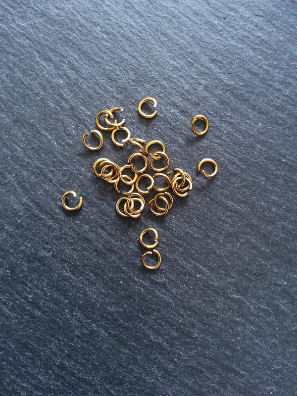 20 or 100 Real 18K Gold Ion Plated 6mm Diameter Strong Stainless Steel Jump Rings 0.8mm (20 Gauge) Internal: 4mm