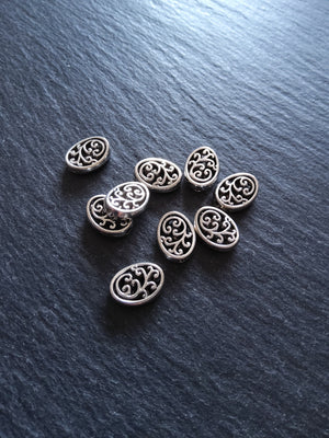 10 or 50 Flattened Oval Beads Antique Silver Tone 12x10mm 3.5mm Wide