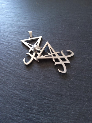 Large Stainless Steel Sigil of Lucifer Pendant 36.5x30x2.5mm - ContentedCatz