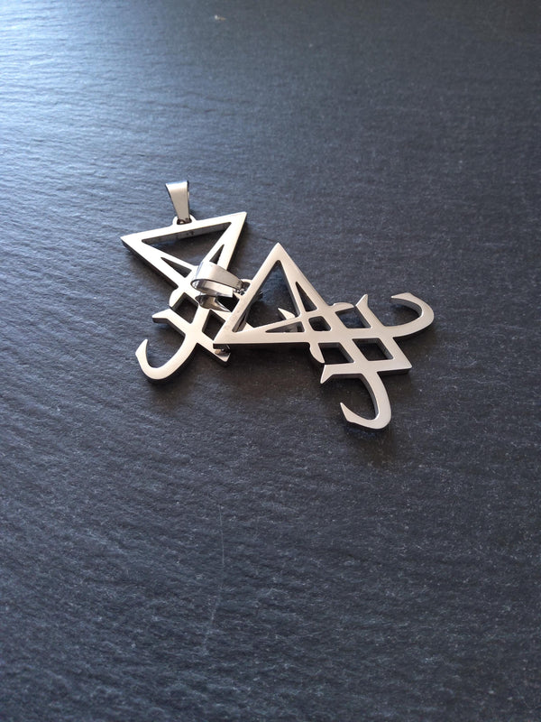 Large Stainless Steel Sigil of Lucifer Pendant 36.5x30x2.5mm - ContentedCatz