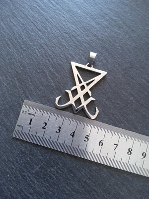 Large Stainless Steel Sigil of Lucifer Pendant 36.5x30x2.5mm - ContentedCatz