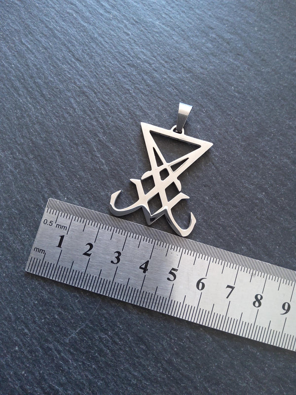Large Stainless Steel Sigil of Lucifer Pendant 36.5x30x2.5mm - ContentedCatz