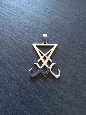 Large Stainless Steel Sigil of Lucifer Pendant 36.5x30x2.5mm - ContentedCatz