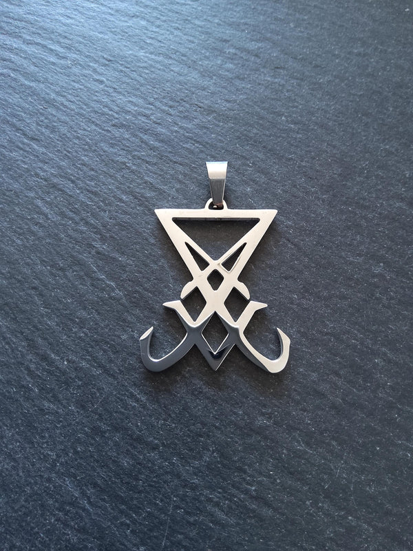 Large Stainless Steel Sigil of Lucifer Pendant 36.5x30x2.5mm - ContentedCatz